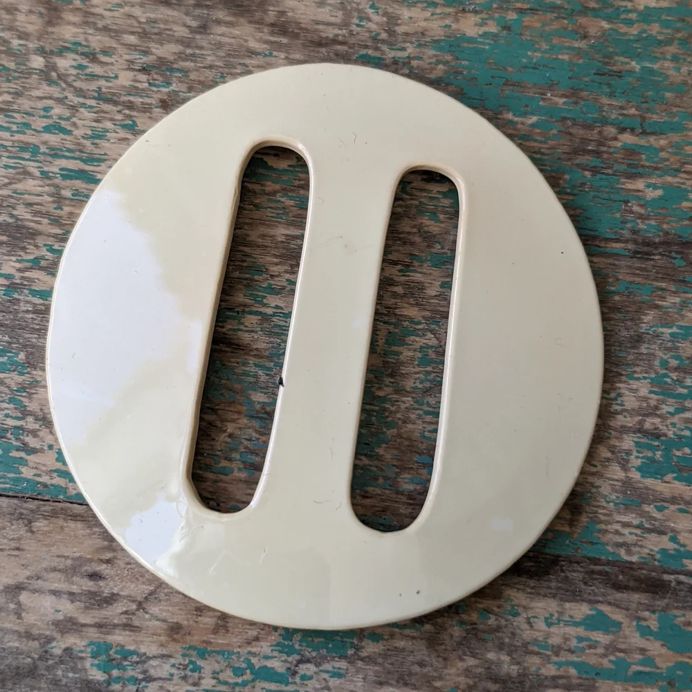 Lot of 3 Round Vintage Buckles - Cream Celluloid & Metal with Fabric
